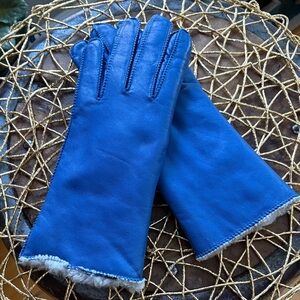 Vintage Fleece-Lined Leather Gloves- Royal Blue- N/S